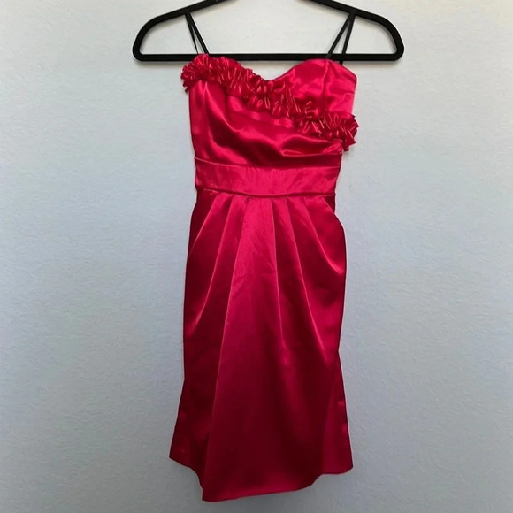 BCX Red Strapless Ruffle Front Dress - Picture 1 of 6